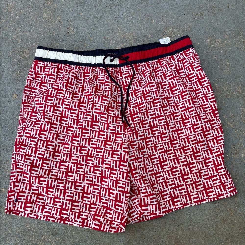 Tommy Hilfiger Red and White Patterned Swim Trunks